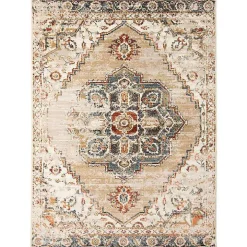 Beige and Gold Medallion Area Rug, 7x9