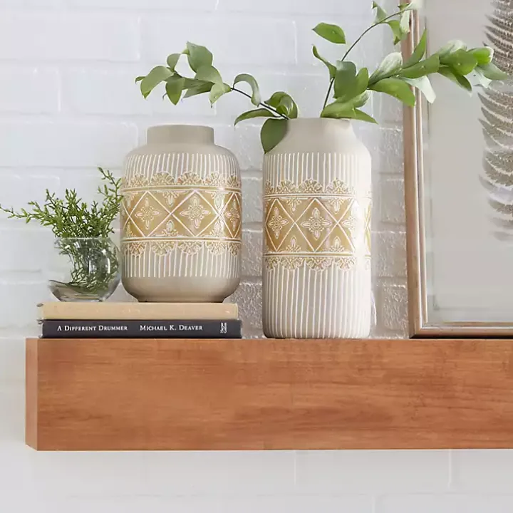 Beige and Yellow Acanthus Print Vases, Set of 2