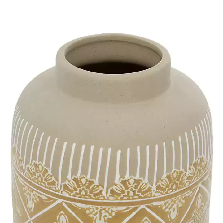 Beige and Yellow Acanthus Print Vases, Set of 2