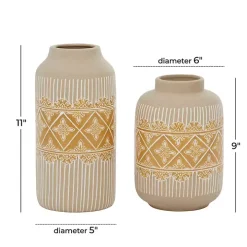 Beige and Yellow Acanthus Print Vases, Set of 2