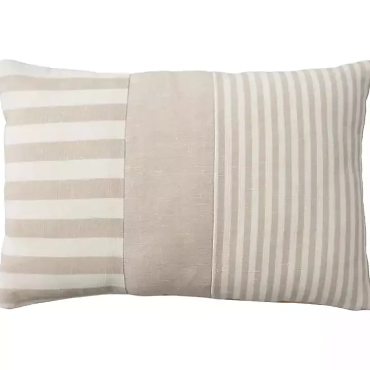 Beige Asymmetrical Stripes Lumbar Pillow