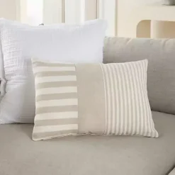 Beige Asymmetrical Stripes Lumbar Pillow