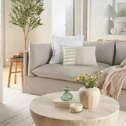 Beige Asymmetrical Stripes Lumbar Pillow