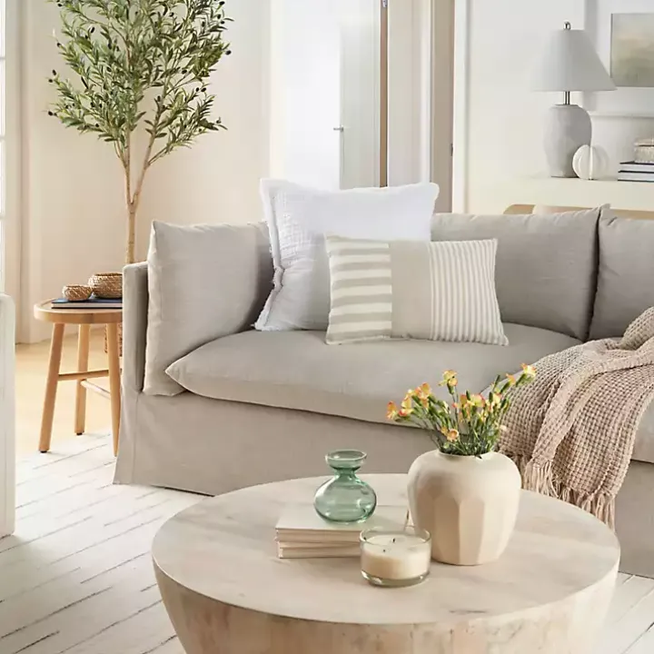 Beige Asymmetrical Stripes Lumbar Pillow