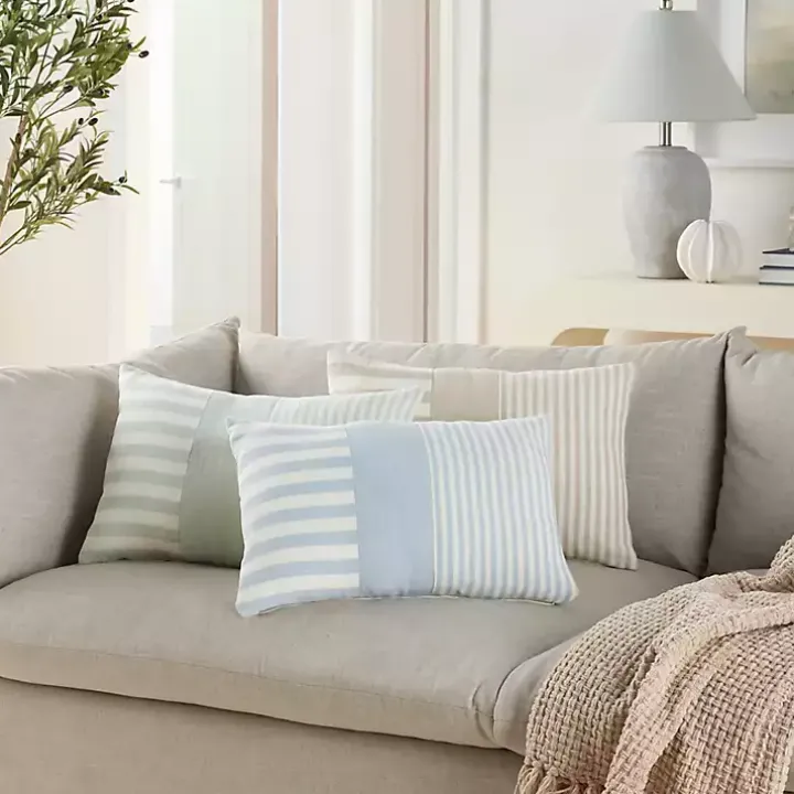 Beige Asymmetrical Stripes Lumbar Pillow