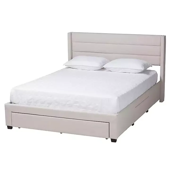 Beige Braylon Upholstered 3-Drawer Queen Bed