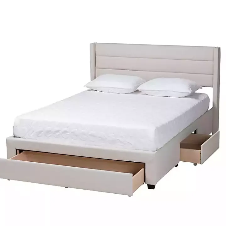 Beige Braylon Upholstered 3-Drawer Queen Bed
