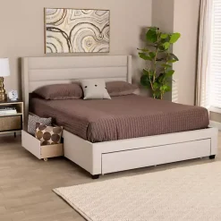 Beige Braylon Upholstered 3-Drawer Queen Bed