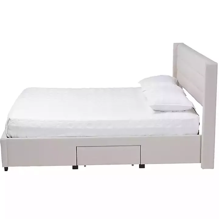 Beige Braylon Upholstered 3-Drawer Queen Bed