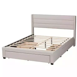 Beige Braylon Upholstered 3-Drawer Queen Bed