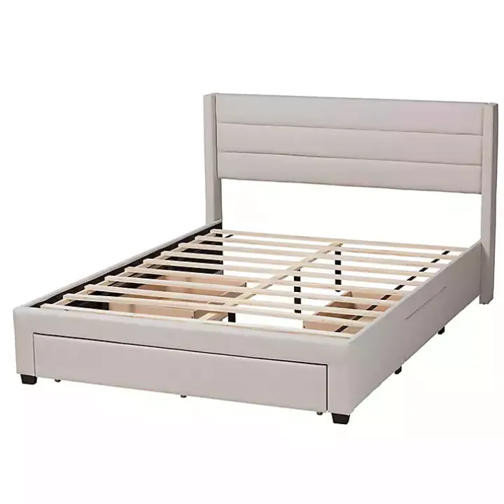 Beige Braylon Upholstered 3-Drawer Queen Bed