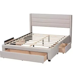Beige Braylon Upholstered 3-Drawer Queen Bed