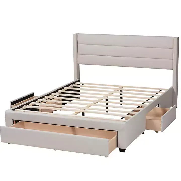 Beige Braylon Upholstered 3-Drawer Queen Bed