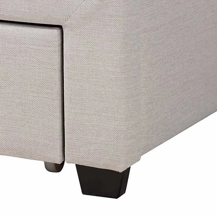 Beige Braylon Upholstered 3-Drawer Queen Bed