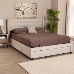 Beige Braylon Upholstered 3-Drawer Queen Bed