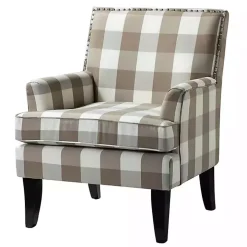 Beige Buffalo Check Upholstered Armchair
