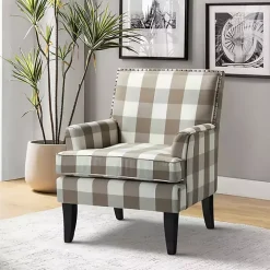 Beige Buffalo Check Upholstered Armchair