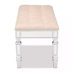 Beige Button Tufted Bench with Mirrored Base