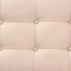 Beige Button Tufted Bench with Mirrored Base