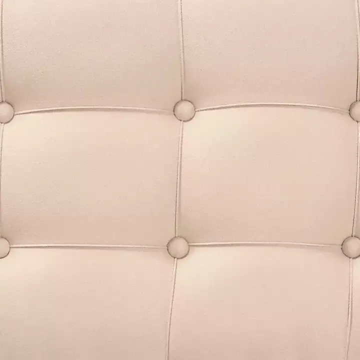 Beige Button Tufted Bench with Mirrored Base