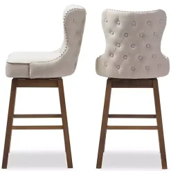 Beige Button Tufted Swivel Bar Stools, Set of 2