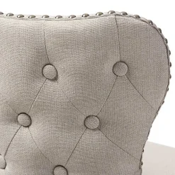 Beige Button Tufted Swivel Bar Stools, Set of 2