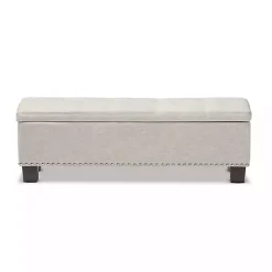 Beige Button-Tufted Upholstered Storage Bench
