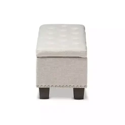 Beige Button-Tufted Upholstered Storage Bench