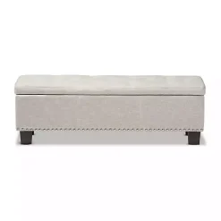 Beige Button-Tufted Upholstered Storage Bench