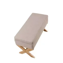Beige Crossed Storage Ottoman