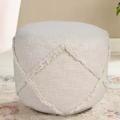 Beige Diamond Tufted Pouf