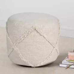 Beige Diamond Tufted Pouf
