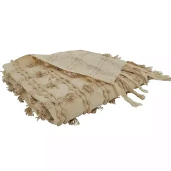 Beige Dotted Fringe Throw Blanket