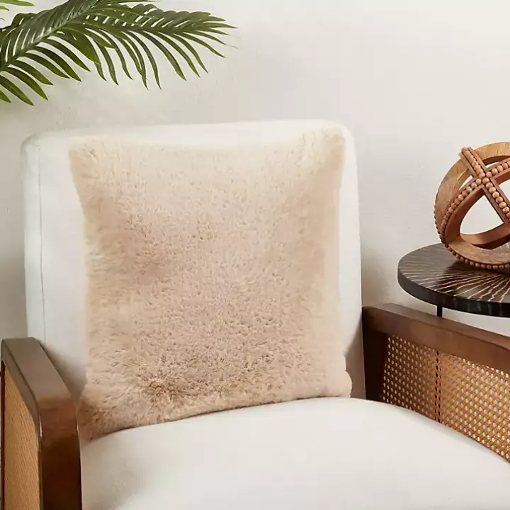Beige Faux Rabbit Fur Pillow