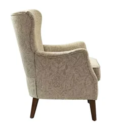 Beige Floral Damask Wingback Accent Chair