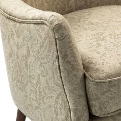 Beige Floral Damask Wingback Accent Chair