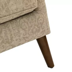 Beige Floral Damask Wingback Accent Chair