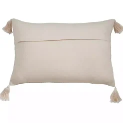 Beige Frayed Tassel Lumbar Pillow