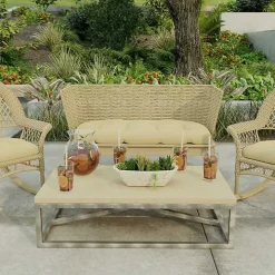 Beige French Edge Outdoor Wicker Settee Cushion