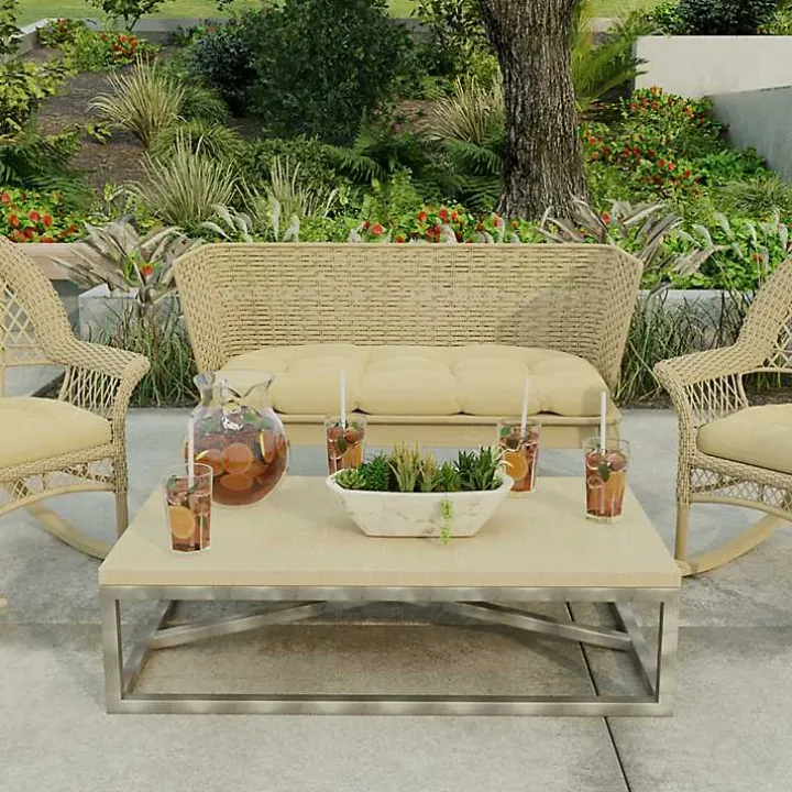 Beige French Edge Outdoor Wicker Settee Cushion