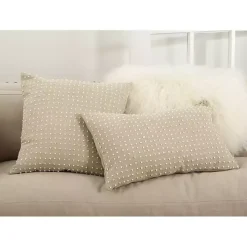 Beige French Knotted Lumbar Throw Pillow