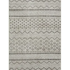 Beige Geometric Stripe Washable Area Rug, 5x7
