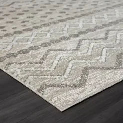 Beige Geometric Stripe Washable Area Rug, 5x7