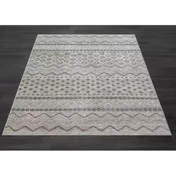 Beige Geometric Stripe Washable Area Rug, 5x7