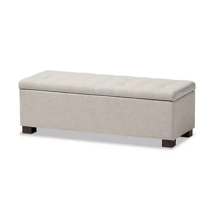 Beige Grid-Tufted Contemporary Storage Bench