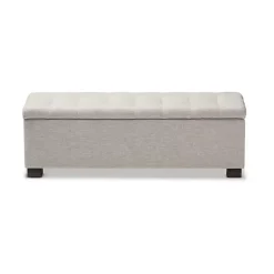 Beige Grid-Tufted Contemporary Storage Bench