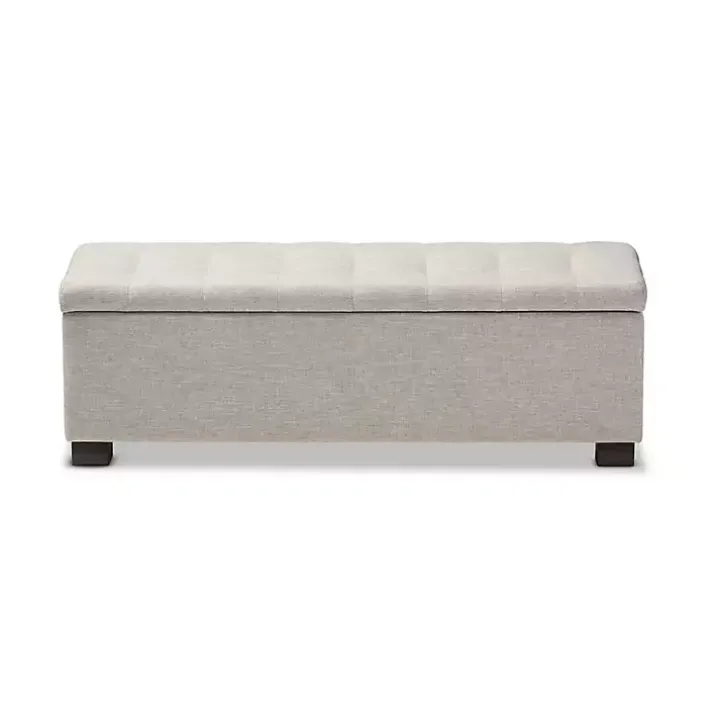 Beige Grid-Tufted Contemporary Storage Bench