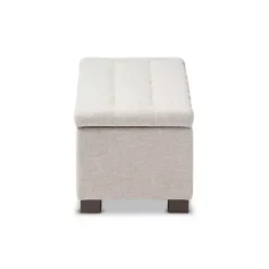 Beige Grid-Tufted Contemporary Storage Bench