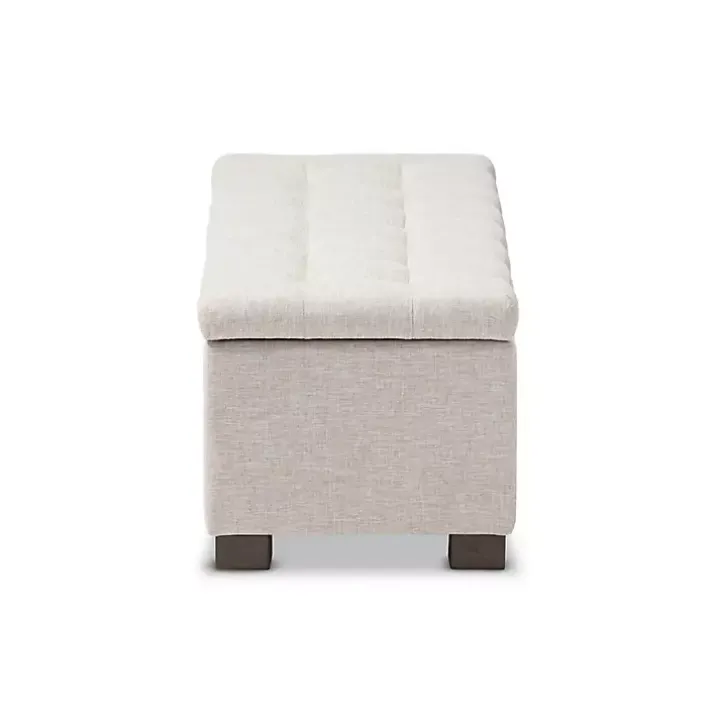 Beige Grid-Tufted Contemporary Storage Bench