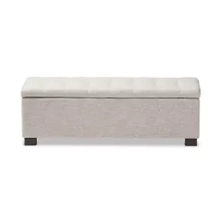 Beige Grid-Tufted Contemporary Storage Bench